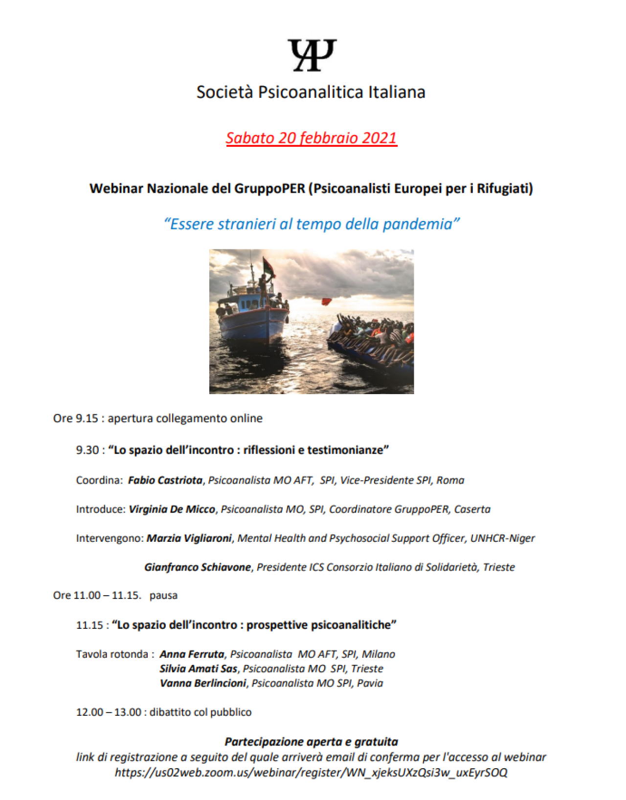 Essere stranieri al tempo della pandemia - 20 febbraio ore 9.15 - webinar nazionale del gruppo PER-Psicoanalisti Europei per i Rifugiati